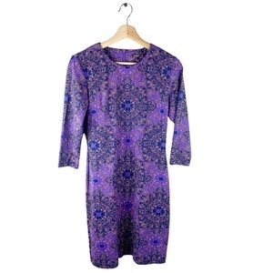 J. McLaughlin Purple Sheath Dress with 3/4 Sleeves